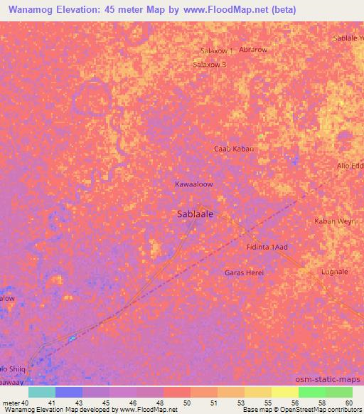 Wanamog,Somalia Elevation Map