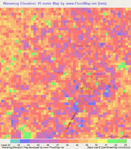 Wanamog,Somalia Elevation Map