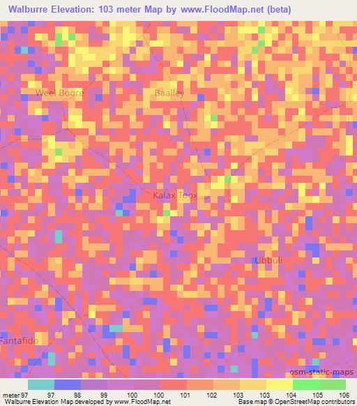 Walburre,Somalia Elevation Map