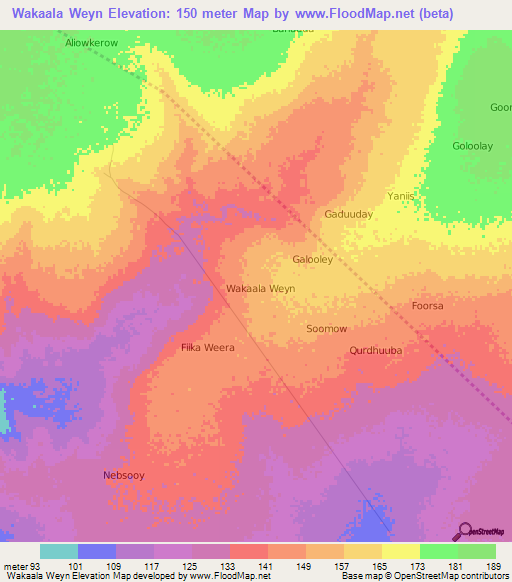 Wakaala Weyn,Somalia Elevation Map