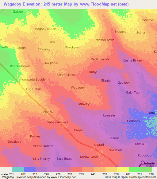 Wagadoy,Somalia Elevation Map