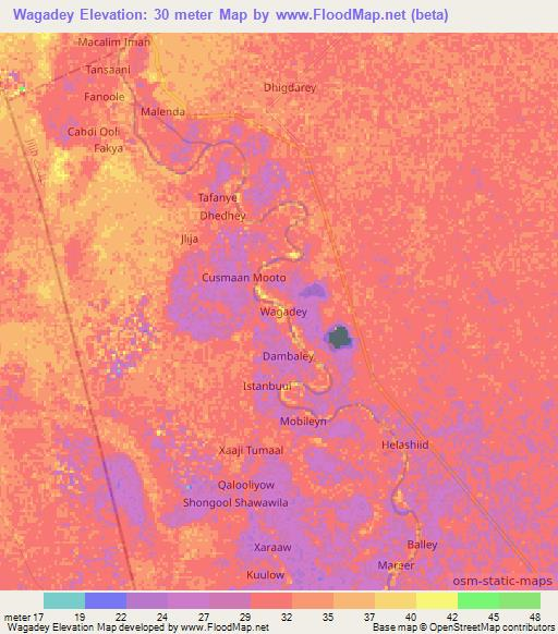 Wagadey,Somalia Elevation Map