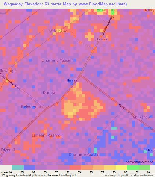 Wagaaday,Somalia Elevation Map