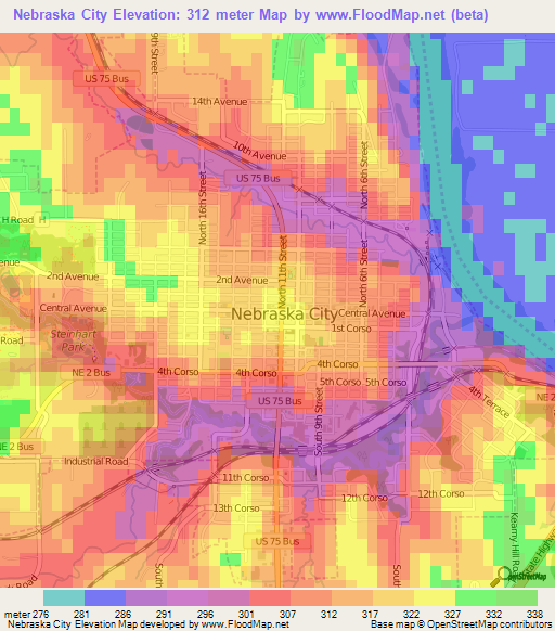 Nebraska City,US Elevation Map
