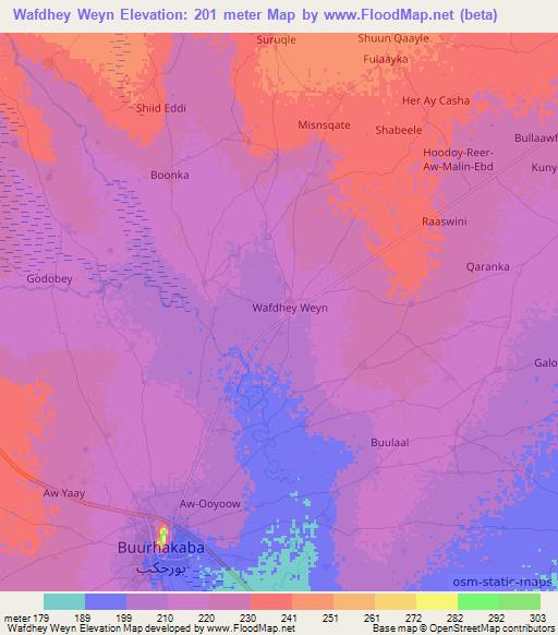 Wafdhey Weyn,Somalia Elevation Map