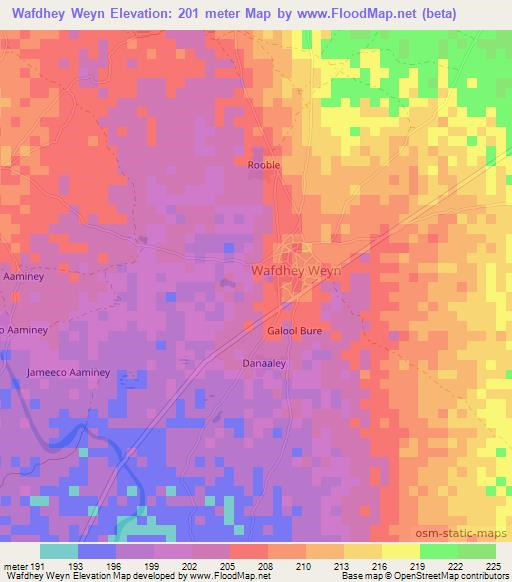 Wafdhey Weyn,Somalia Elevation Map