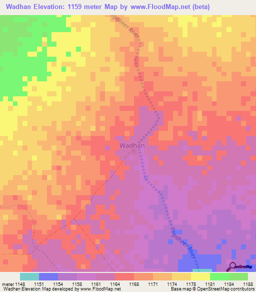 Wadhan,Somalia Elevation Map