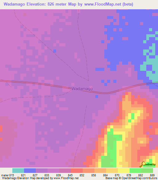 Wadamago,Somalia Elevation Map