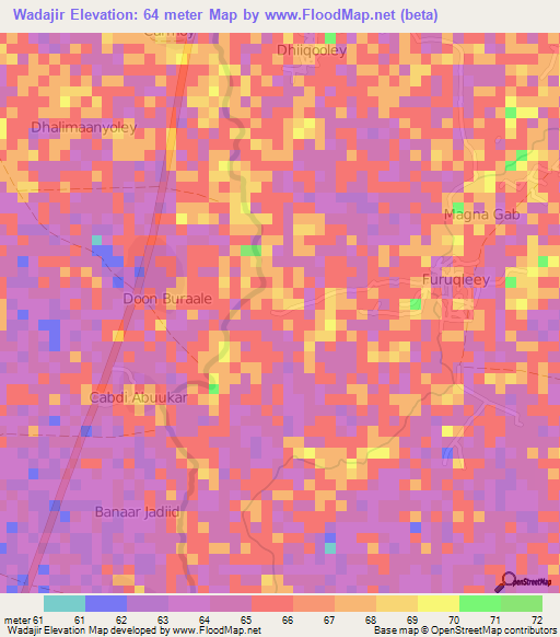 Wadajir,Somalia Elevation Map