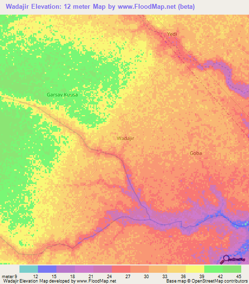 Wadajir,Somalia Elevation Map