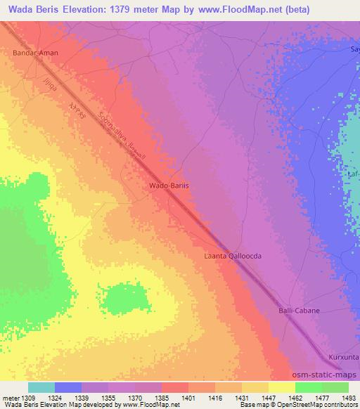Wada Beris,Somalia Elevation Map