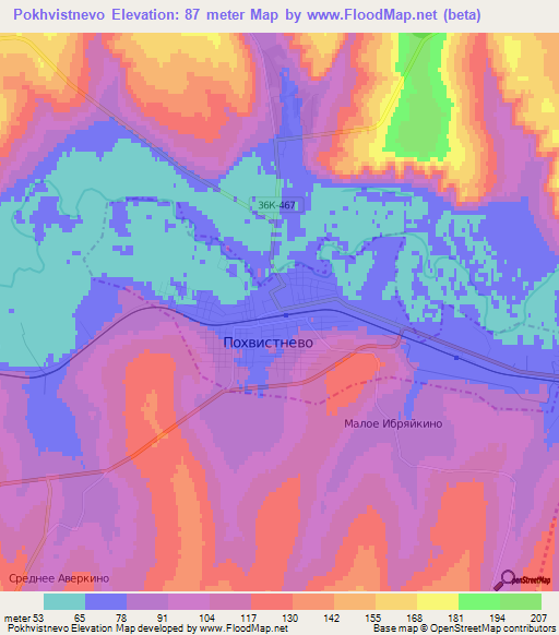 Pokhvistnevo,Russia Elevation Map