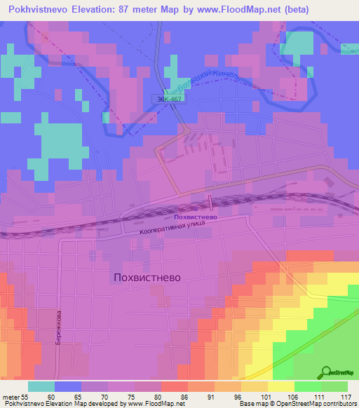 Pokhvistnevo,Russia Elevation Map