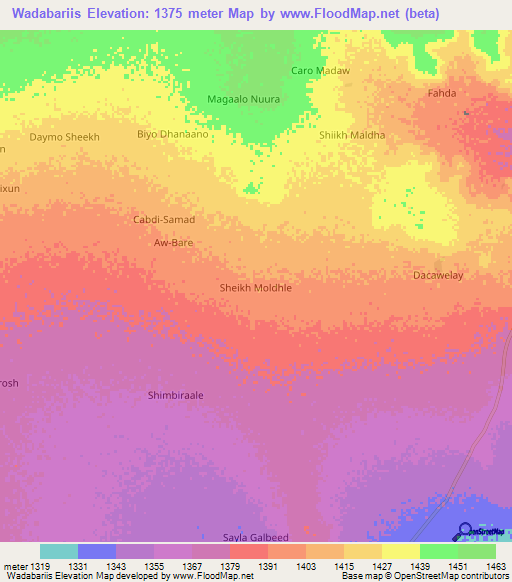 Wadabariis,Somalia Elevation Map