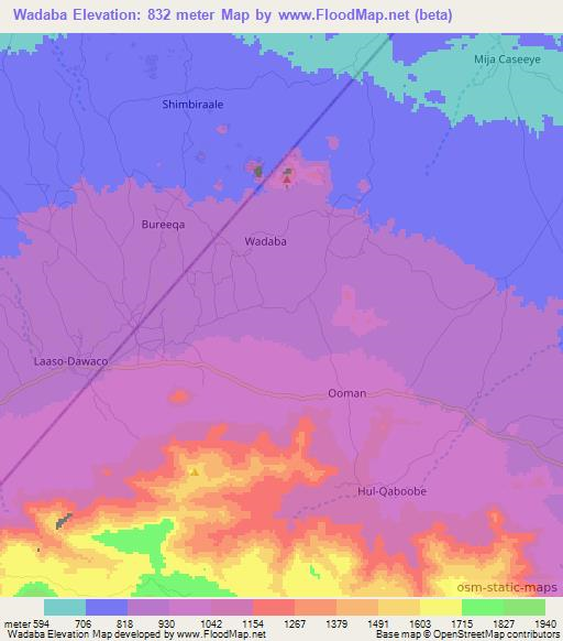Wadaba,Somalia Elevation Map