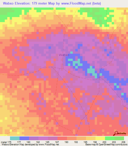 Wabxo,Somalia Elevation Map
