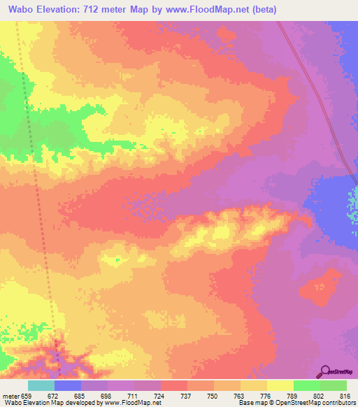 Wabo,Somalia Elevation Map