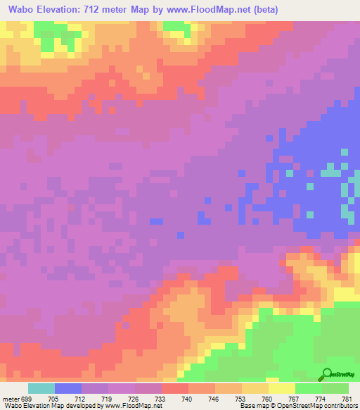 Wabo,Somalia Elevation Map