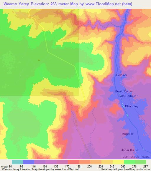 Waamo Yarey,Somalia Elevation Map