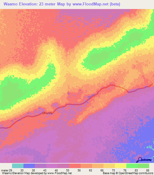 Waamo,Somalia Elevation Map