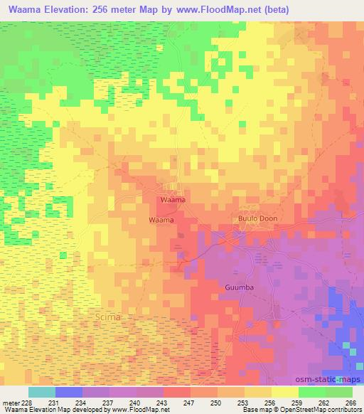 Waama,Somalia Elevation Map