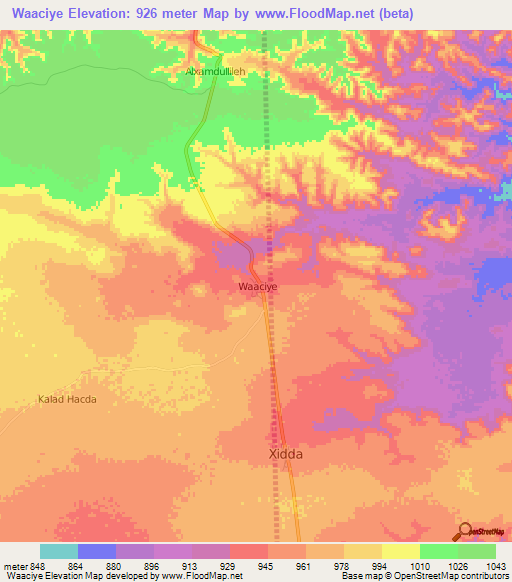 Waaciye,Somalia Elevation Map