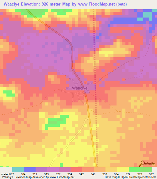 Waaciye,Somalia Elevation Map