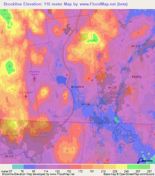 Brookline,US Elevation Map