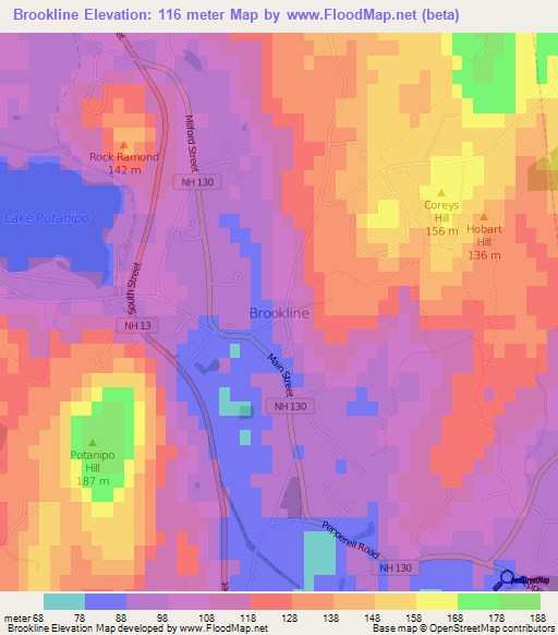Brookline,US Elevation Map
