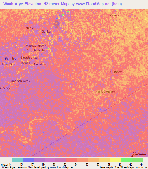 Waab Arye,Somalia Elevation Map