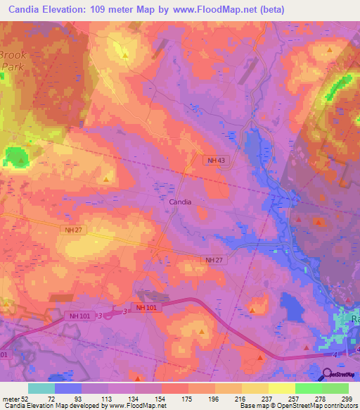 Candia,US Elevation Map