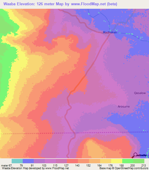 Waaba,Somalia Elevation Map