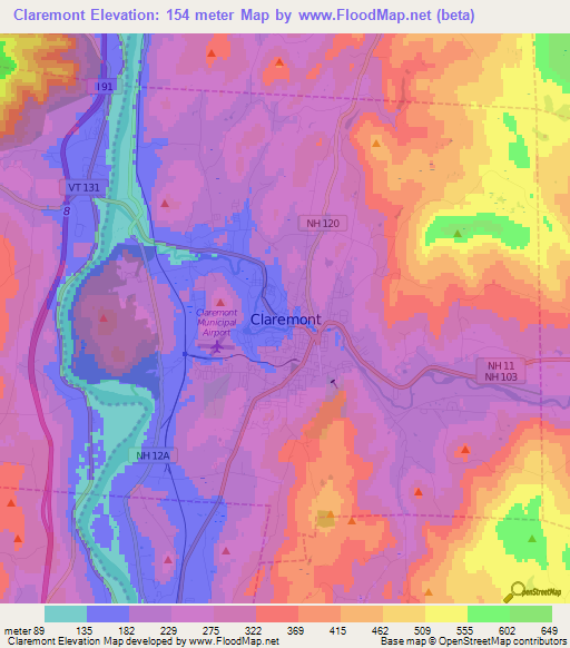 Claremont,US Elevation Map