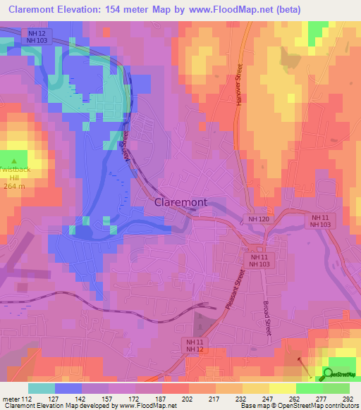 Claremont,US Elevation Map