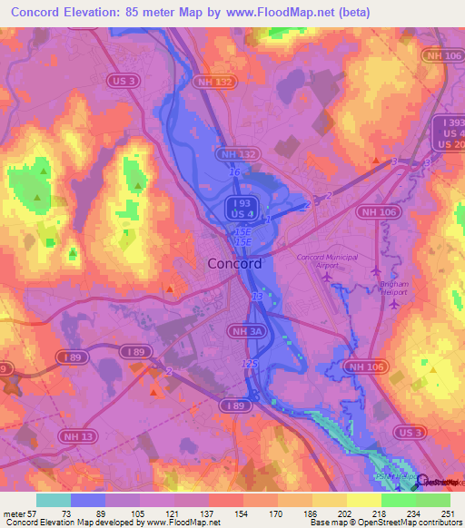 Concord,US Elevation Map