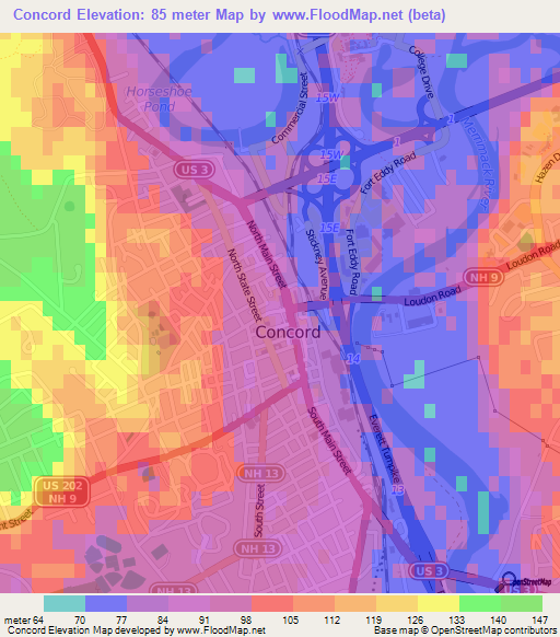 Concord,US Elevation Map