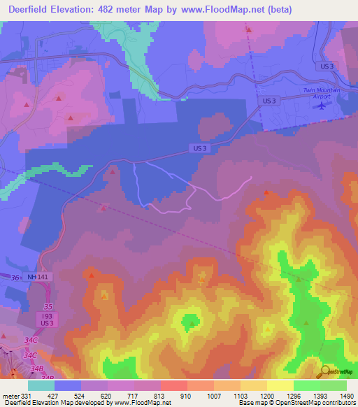 Deerfield,US Elevation Map