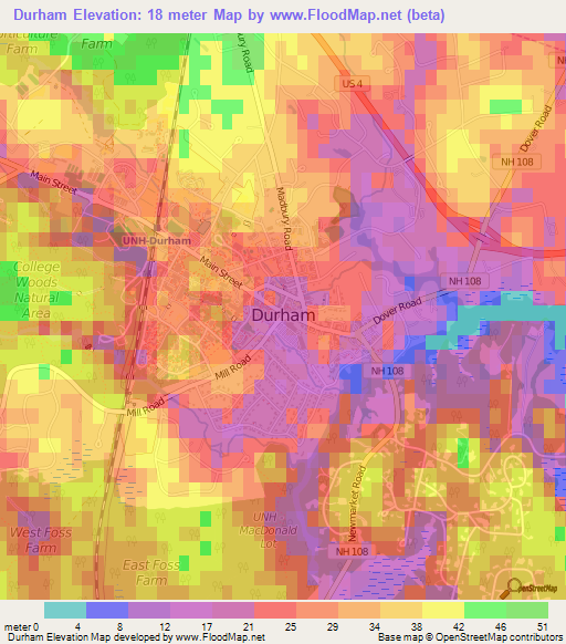 Durham,US Elevation Map
