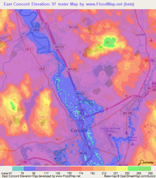 East Concord,US Elevation Map