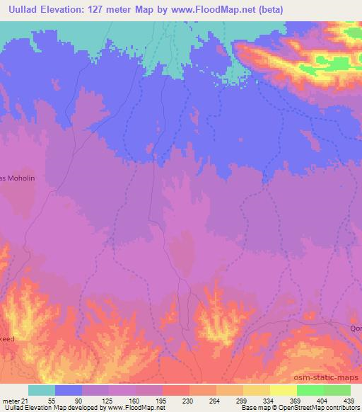 Uullad,Somalia Elevation Map