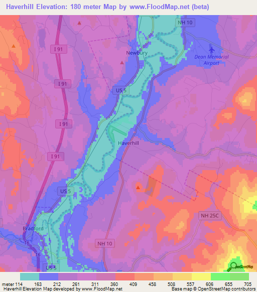 Haverhill,US Elevation Map