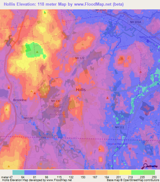 Hollis,US Elevation Map