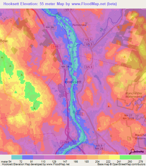Hooksett,US Elevation Map