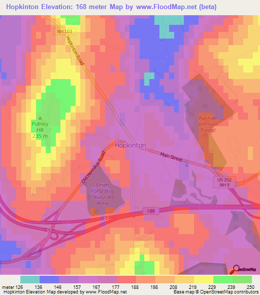 Hopkinton,US Elevation Map