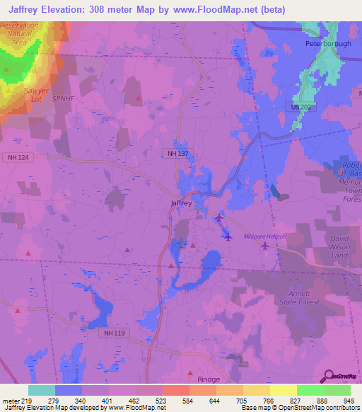 Jaffrey,US Elevation Map