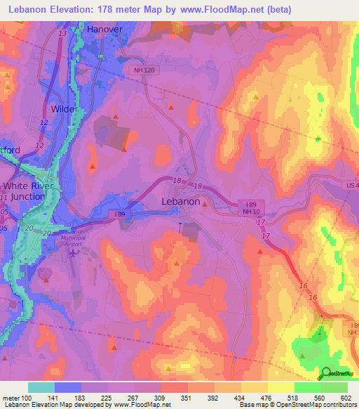 Lebanon,US Elevation Map
