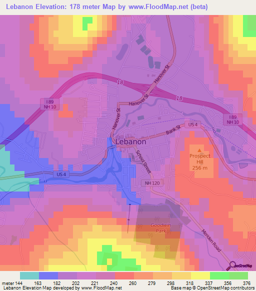 Lebanon,US Elevation Map