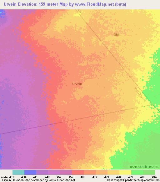 Urvein,Somalia Elevation Map