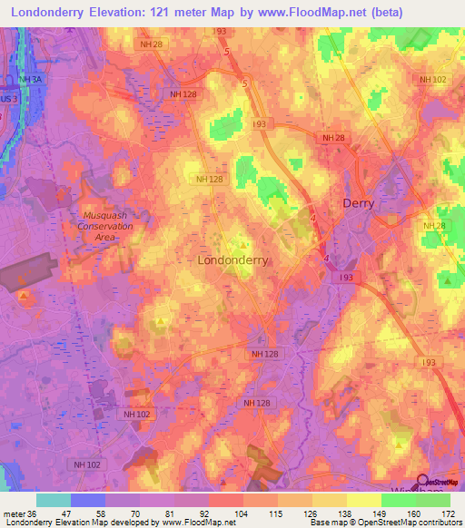 Londonderry,US Elevation Map