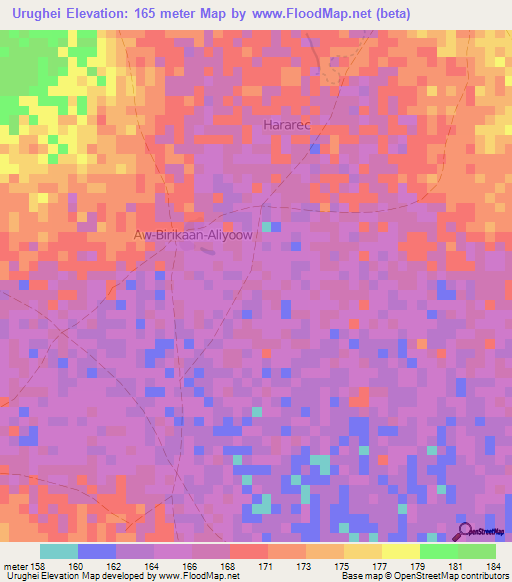 Urughei,Somalia Elevation Map